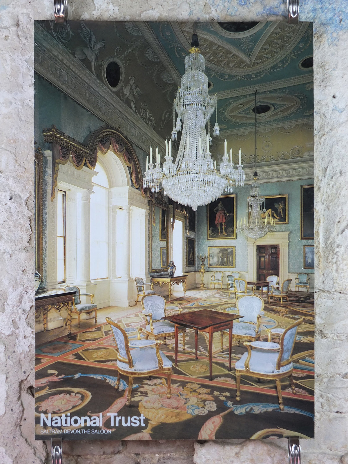 1970s Original National Trust Poster, The Saloon, Saltram House, Devon, West Country, England, heritage conservation, wall art retro decor