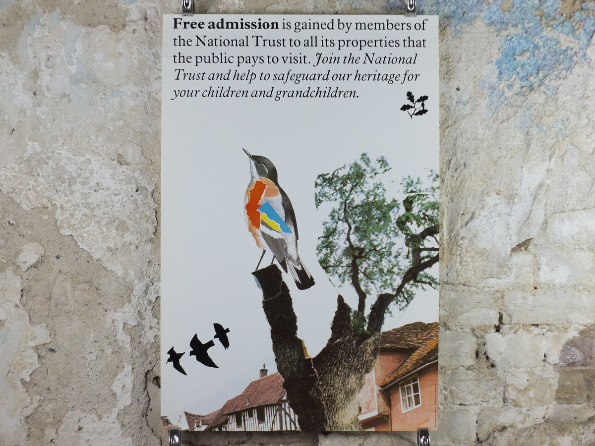 1970s Original National Trust Poster, Free Admission, Bird, by Michael Carney, heritage conservation, wall art retro decor