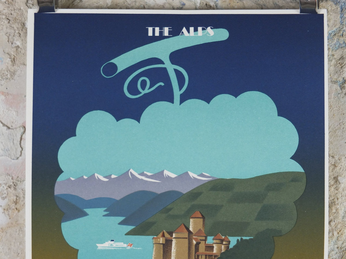 Original Venice Simplon Orient Express Poster, The Alps by Fix Masseau, Grapes, 1985 limited edition of 200, train, art deco, wall art decor