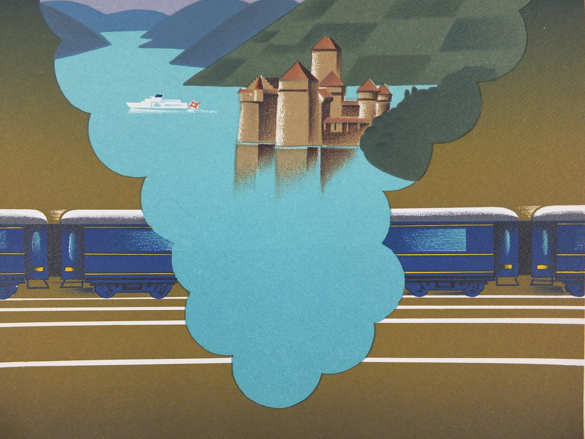 Original Venice Simplon Orient Express Poster, The Alps by Fix Masseau, Grapes, 1985 limited edition of 200, train, art deco, wall art decor