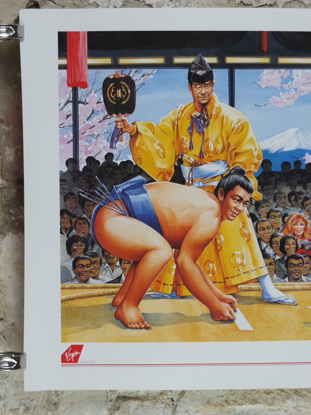 1990s Virgin Atlantic Tokyo Poster, by Paul Simmons, Scarlet Lady, Sumo Wrestling, Japan, Aviation, travel wall art decor