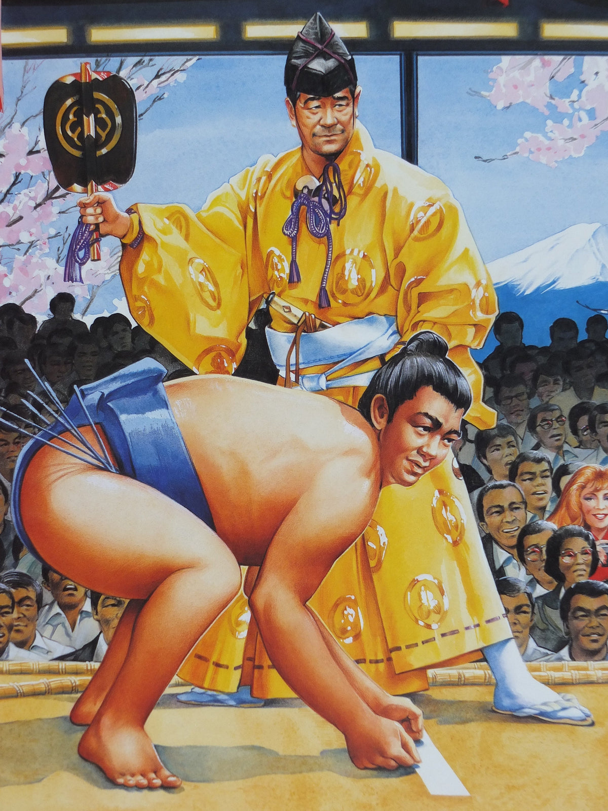 1990s Virgin Atlantic Tokyo Poster, by Paul Simmons, Scarlet Lady, Sumo Wrestling, Japan, Aviation, travel wall art decor