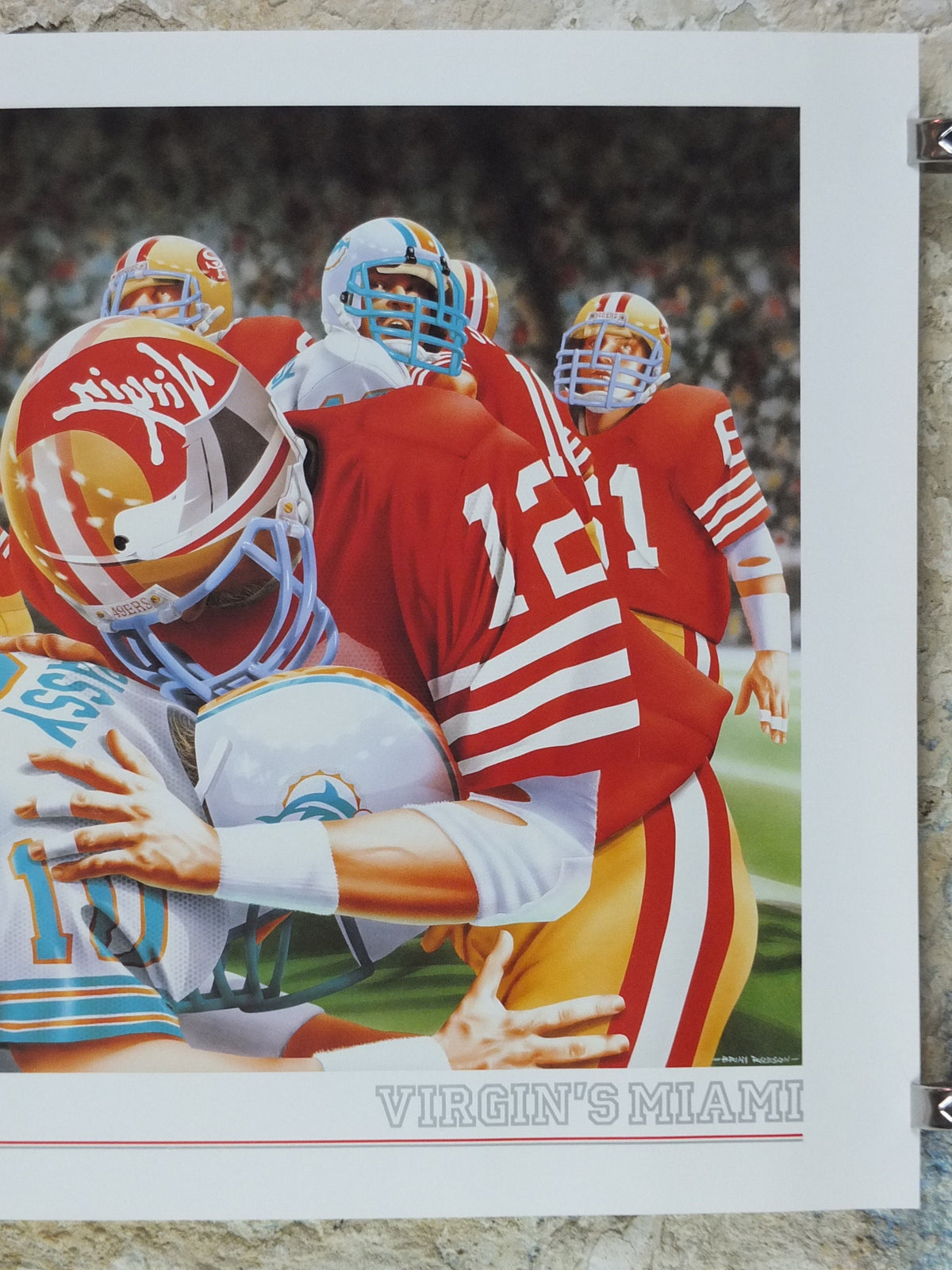 1990s Virgin Atlantic Miami Poster, by Brian Robson, United States, Dolphins 49ers Football, Gridiron, USA, Aviation, travel wall art decor