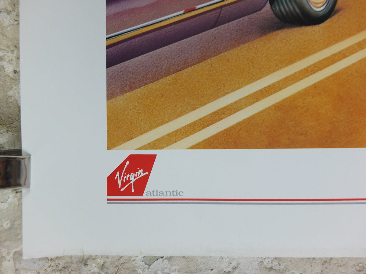 1990s Virgin Atlantic Los Angeles Poster, by Paul Simmons, California, roller skate drive in diner, USA, Aviation, travel wall art decor