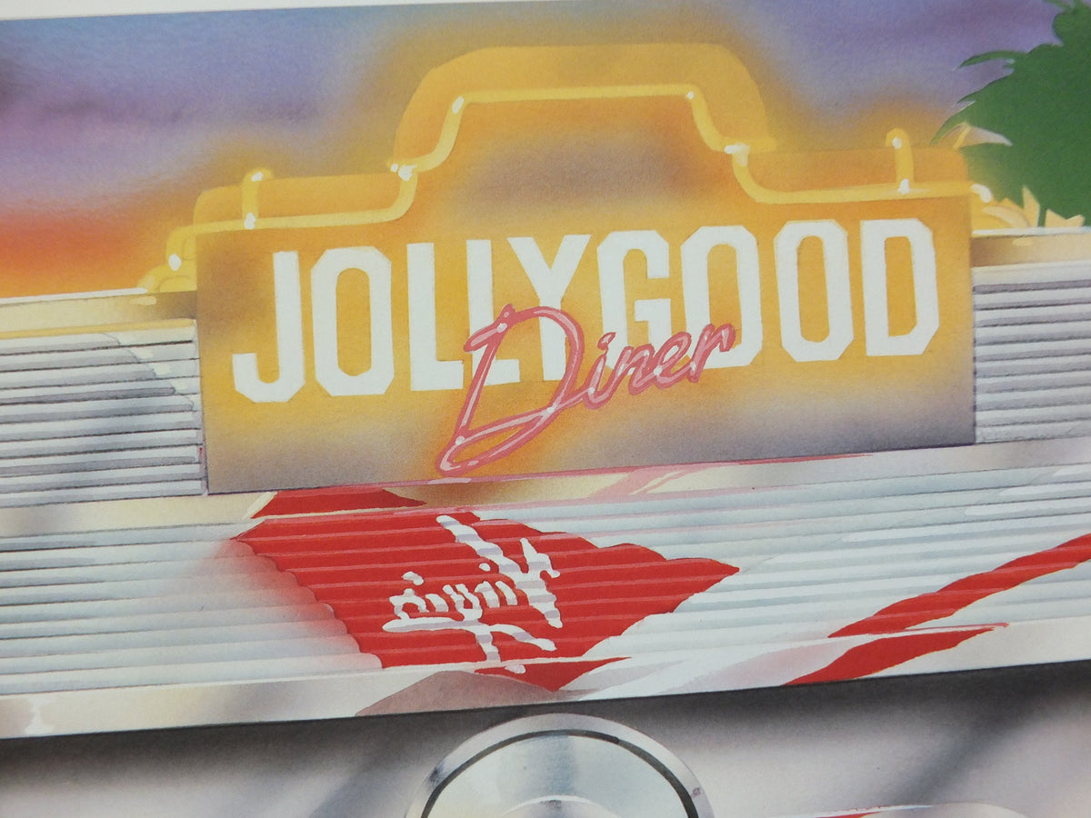1990s Virgin Atlantic Los Angeles Poster, by Paul Simmons, California, roller skate drive in diner, USA, Aviation, travel wall art decor