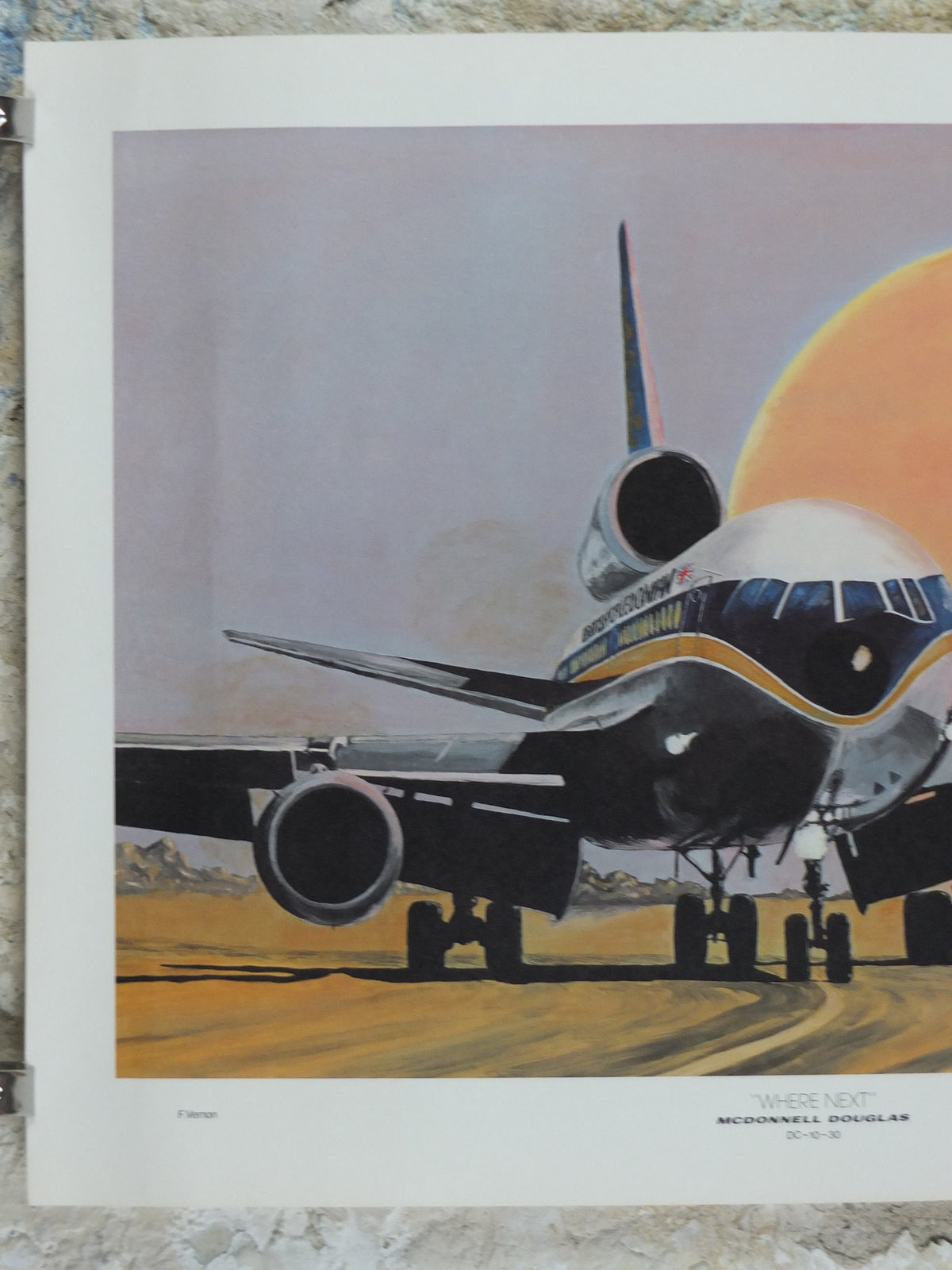 1980 DC10 McDonnell Douglas Poster, British Caledonian "Where Next?" by F Vernon, DC-10-30, Aviation, travel wall art decor