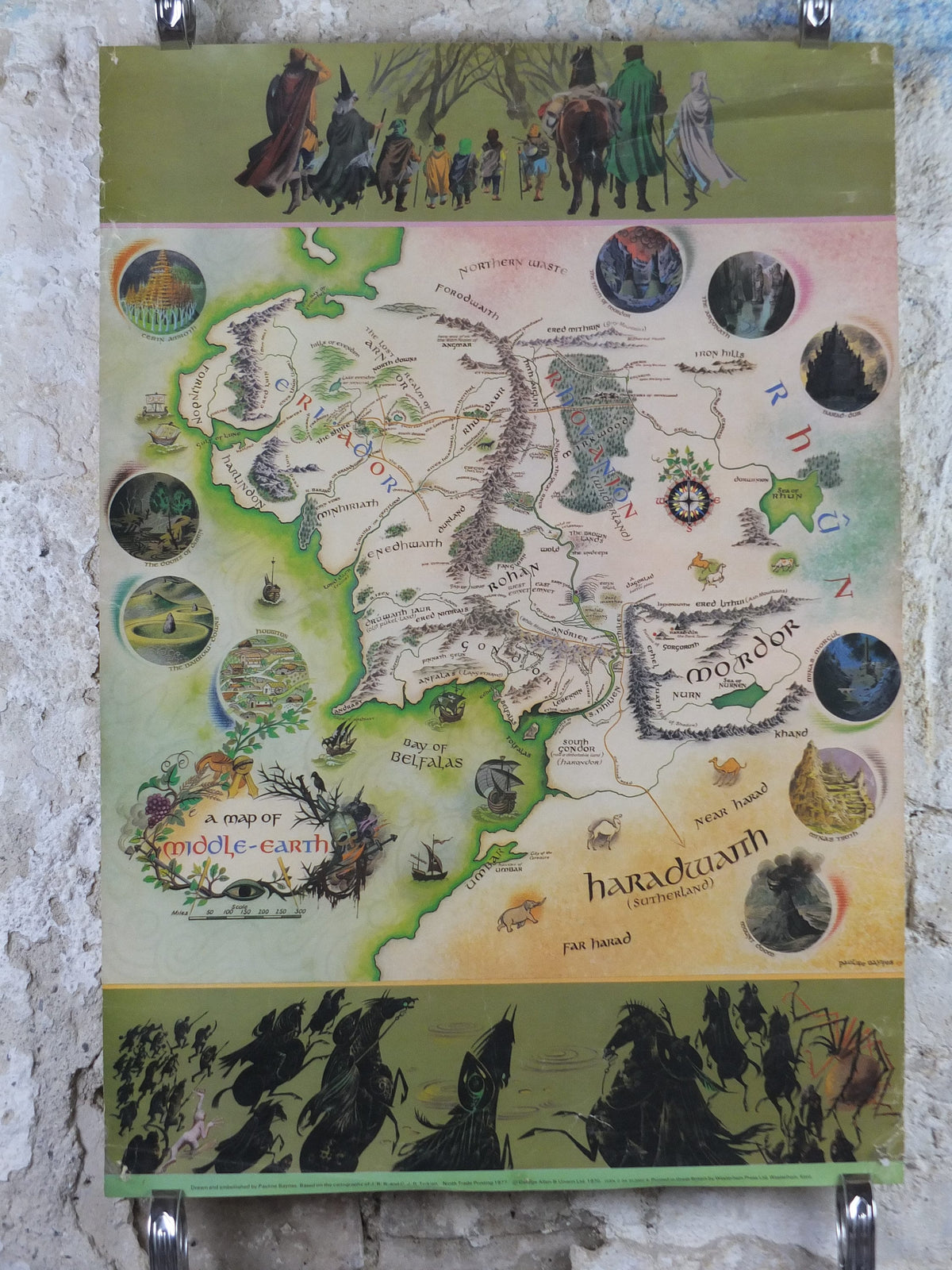 1977 Pauline Baynes Map of Middle Earth Poster, J.R.R. Tolkien, Lord of the Rings, The Hobbit, Third Age, fantasy wall art decor