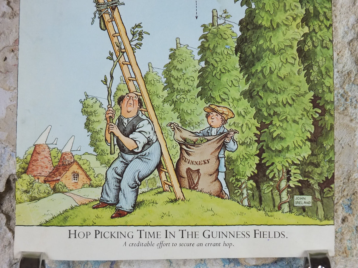 Vintage Gentle Art of Making Guinness Poster, Hop picking time in fields advertising ale Irish stout beer print wall art retro 1980s