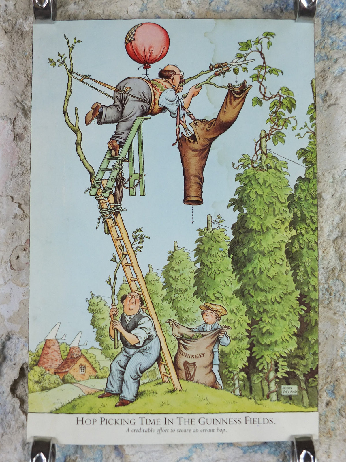 Vintage Gentle Art of Making Guinness Poster, Hop picking time in fields advertising ale Irish stout beer print wall art retro 1980s
