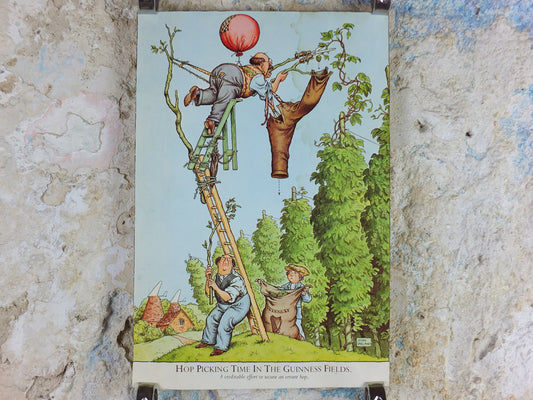 Vintage Gentle Art of Making Guinness Poster, Hop picking time in fields advertising ale Irish stout beer print wall art retro 1980s