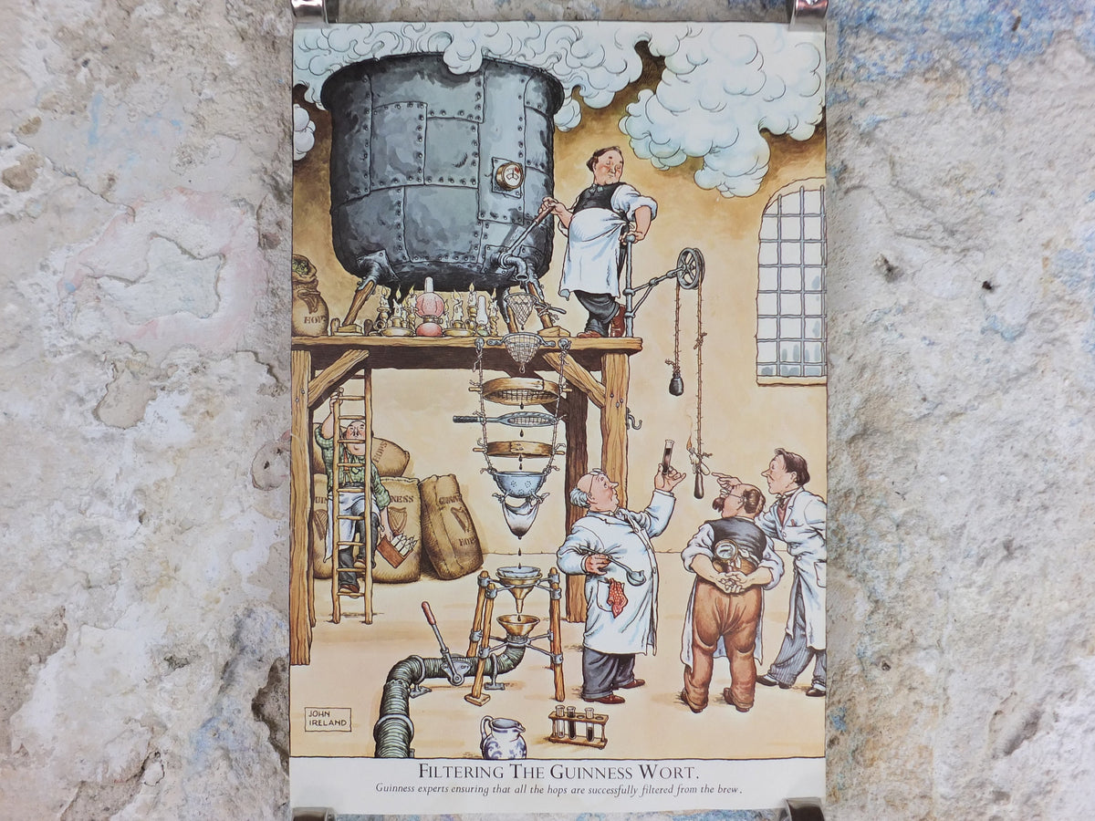 Vintage Gentle Art of Making Guinness Poster, Filtering Guinness Wort, advertising ale Irish stout beer print wall art retro 1980s