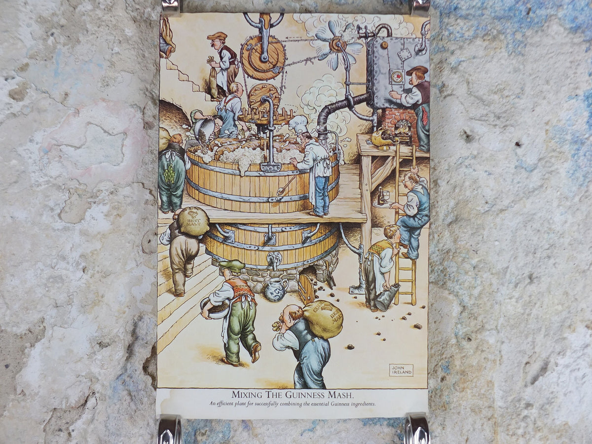 Vintage Gentle Art of Making Guinness Poster, Mixing the Guinness Mash, advertising ale Irish stout beer print wall art retro 1980s
