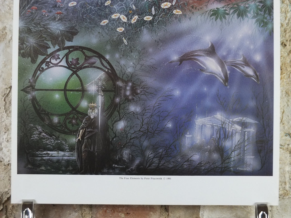 1990s The Four Elements Poster, by Peter Pracownik, Earth Sea Air Fire Wind, from Rhiannon Press, fantasy fiction wall art decor