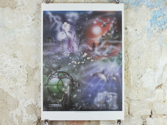 1990s The Four Elements Poster, by Peter Pracownik, Earth Sea Air Fire Wind, from Rhiannon Press, fantasy fiction wall art decor
