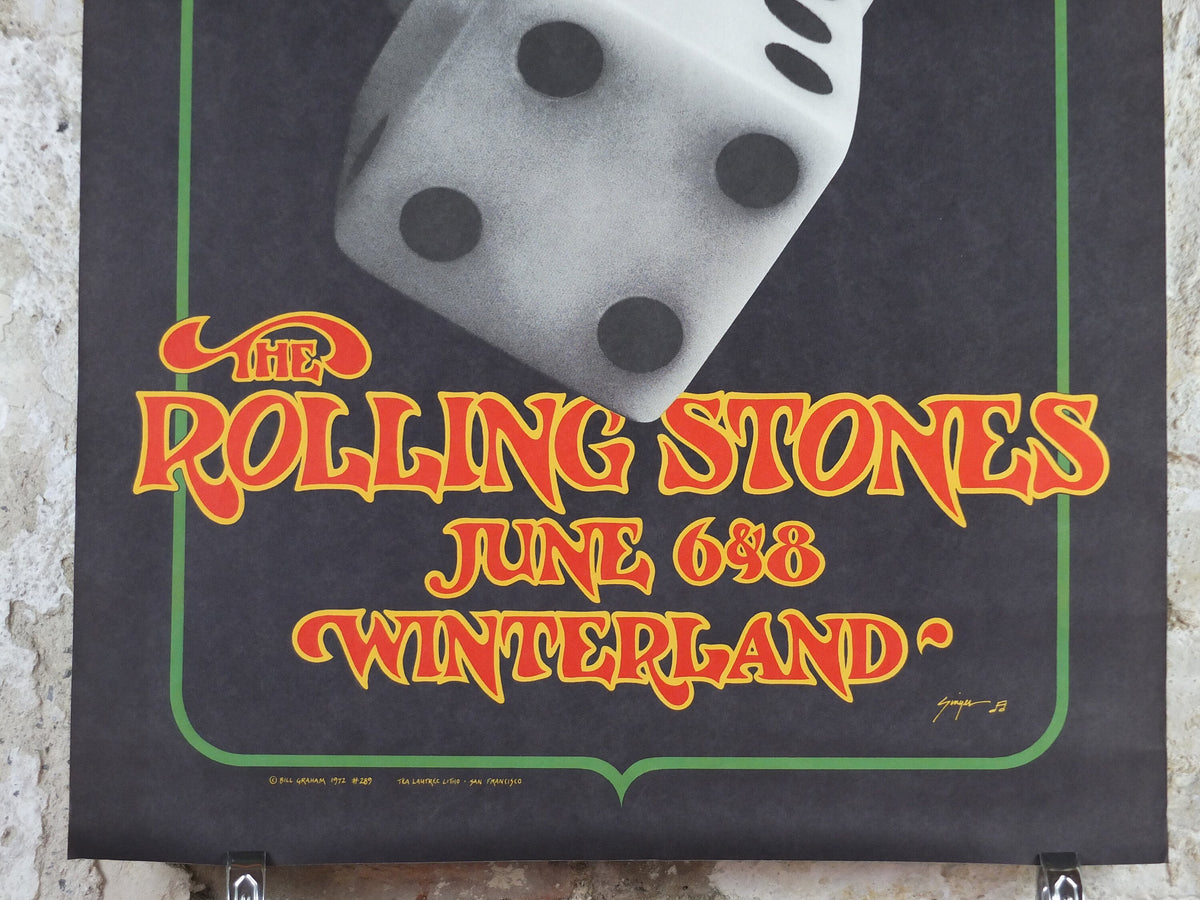 1972 Rolling Stones Winterland Concert Poster, 2nd printing, Tumbling Dice, San Francisco, by Bill Graham, music wall art decor