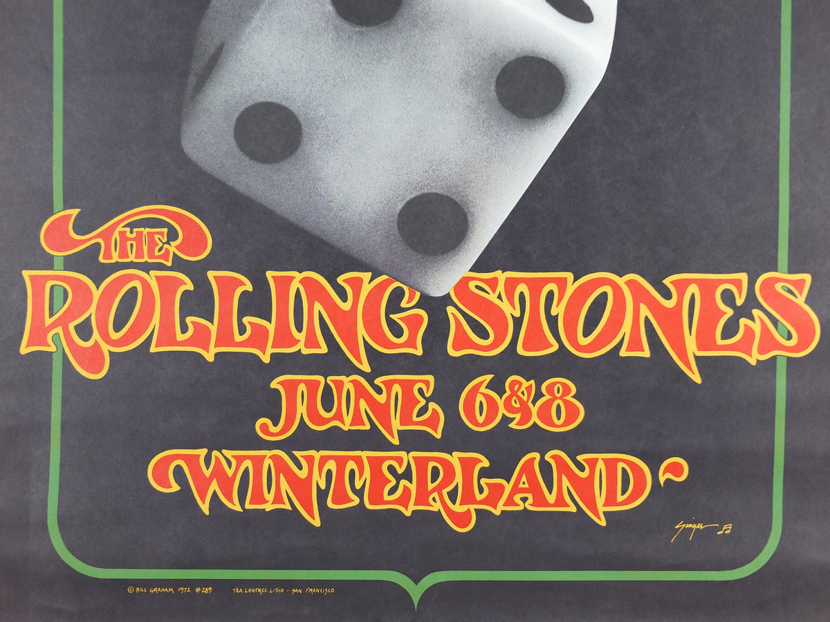 1972 Rolling Stones Winterland Concert Poster, 2nd printing, Tumbling Dice, San Francisco, by Bill Graham, music wall art decor