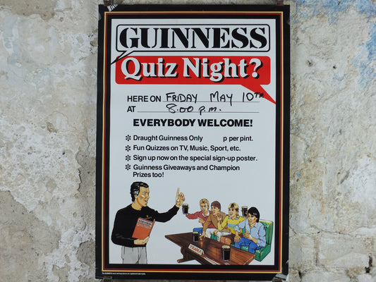 1980s Guinness Poster, Quiz Night, Everybody Welcome, advertising lager beer, wall art decor