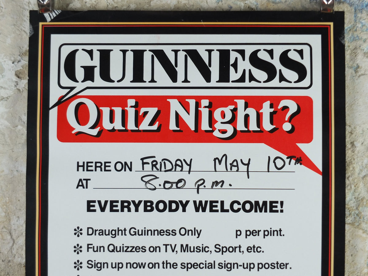 1980s Guinness Poster, Quiz Night, Everybody Welcome, advertising lager beer, wall art decor