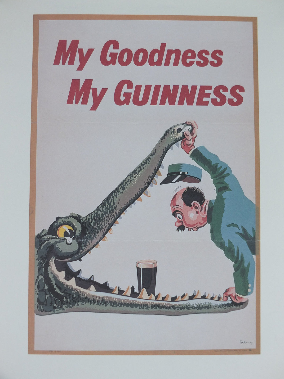1990s My Goodness My Guinness Poster, by John Gilroy, 1957 Crocodile, Advertising campaign Wall art retro decor