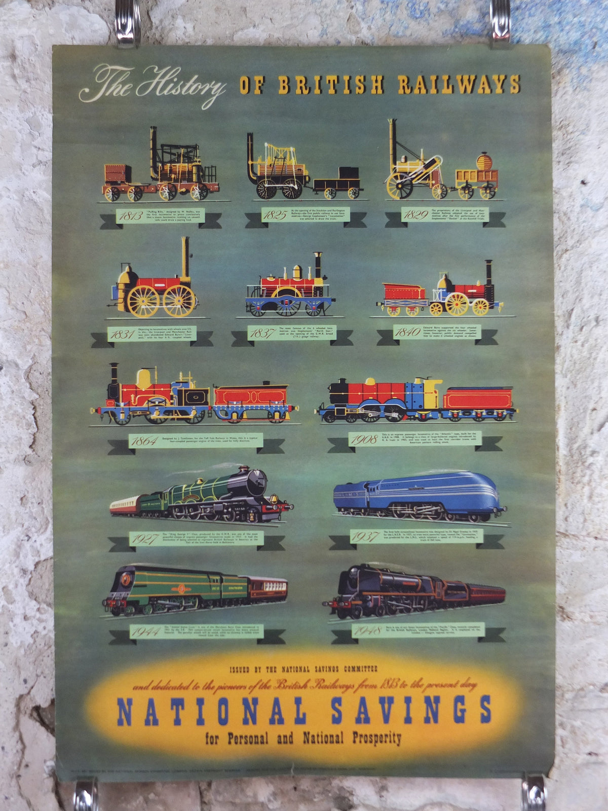1948 Original National Savings Poster, The History of British Railways 1813-1948, by FC Gradwell,England, wall art retro decor
