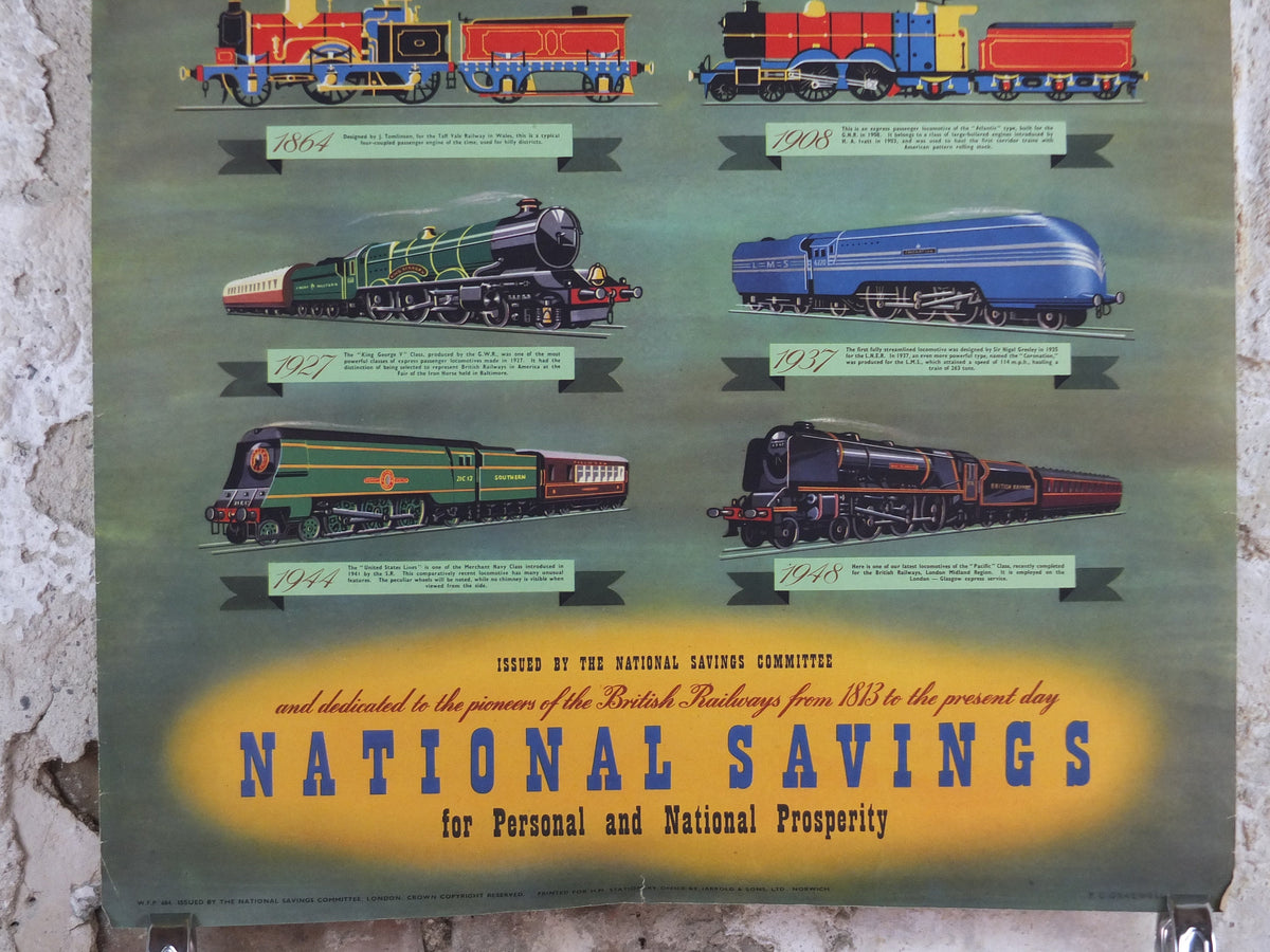 1948 Original National Savings Poster, The History of British Railways 1813-1948, by FC Gradwell,England, wall art retro decor