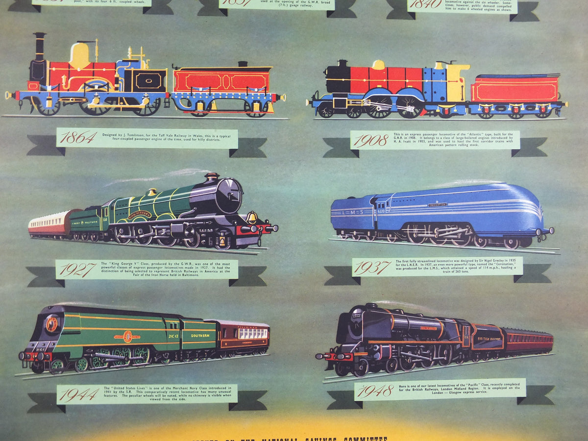 1948 Original National Savings Poster, The History of British Railways 1813-1948, by FC Gradwell,England, wall art retro decor