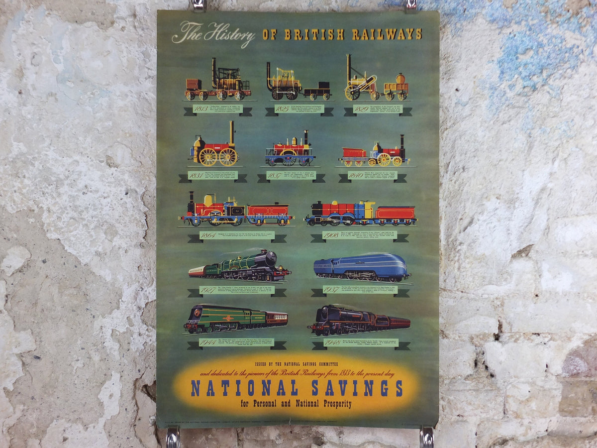 1948 Original National Savings Poster, The History of British Railways 1813-1948, by FC Gradwell,England, wall art retro decor