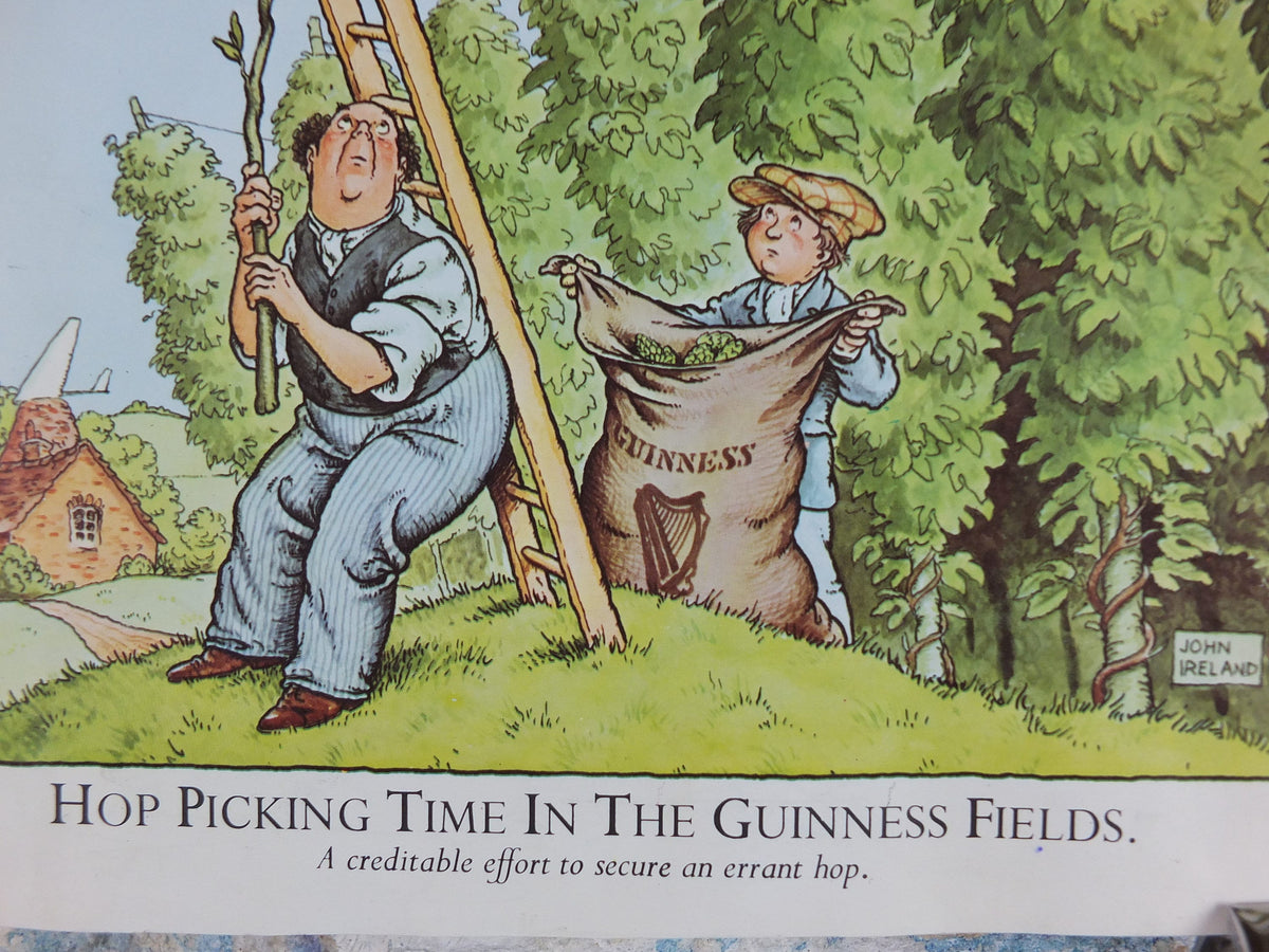 Vintage Gentle Art of Making Guinness Poster, Hop picking time in fields advertising ale Irish stout beer print wall art retro 1980s