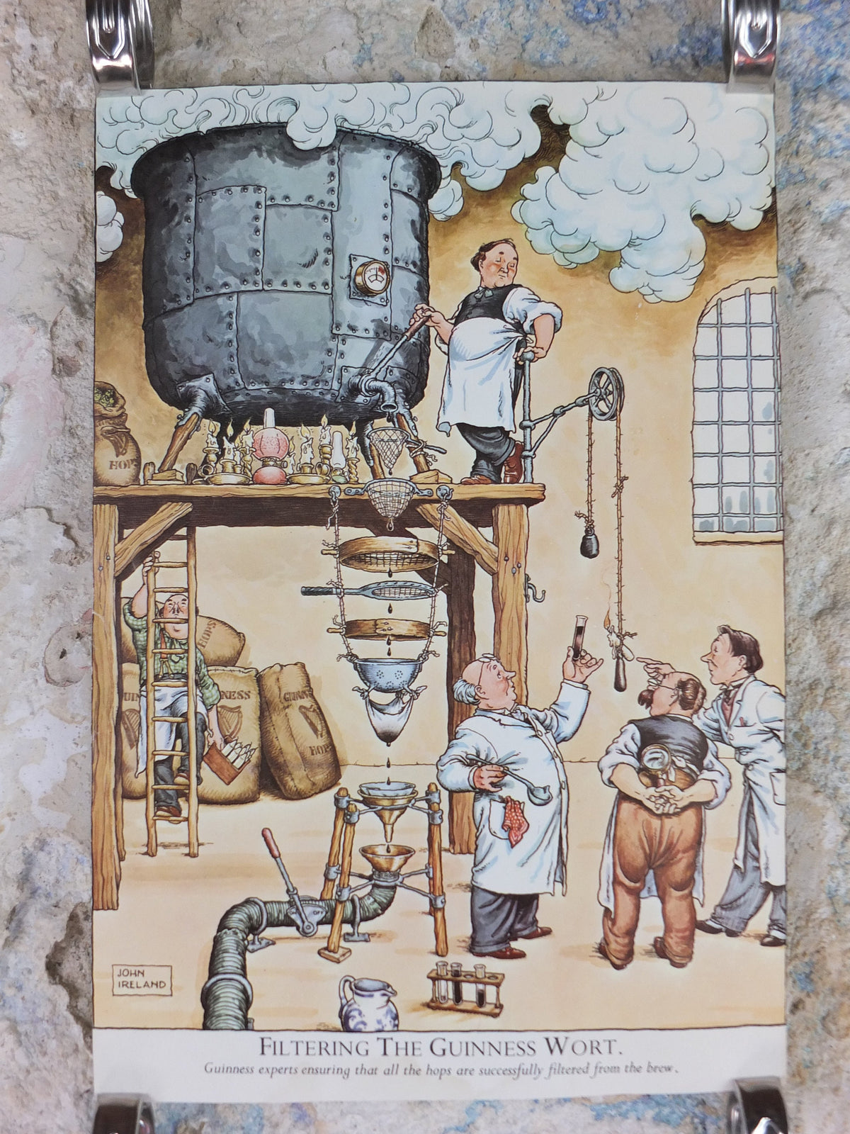 Vintage Gentle Art of Making Guinness Poster, Filtering Guinness Wort, advertising ale Irish stout beer print wall art retro 1980s