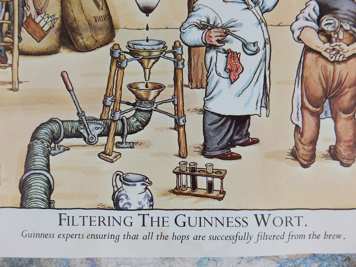 Vintage Gentle Art of Making Guinness Poster, Filtering Guinness Wort, advertising ale Irish stout beer print wall art retro 1980s