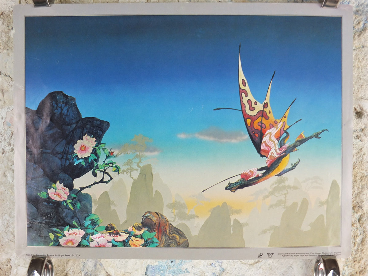 1977 Swooping Dragon Poster, by Roger Dean, From Paper Tiger and Dragon's World, RDF 01, fantasy wall art decor