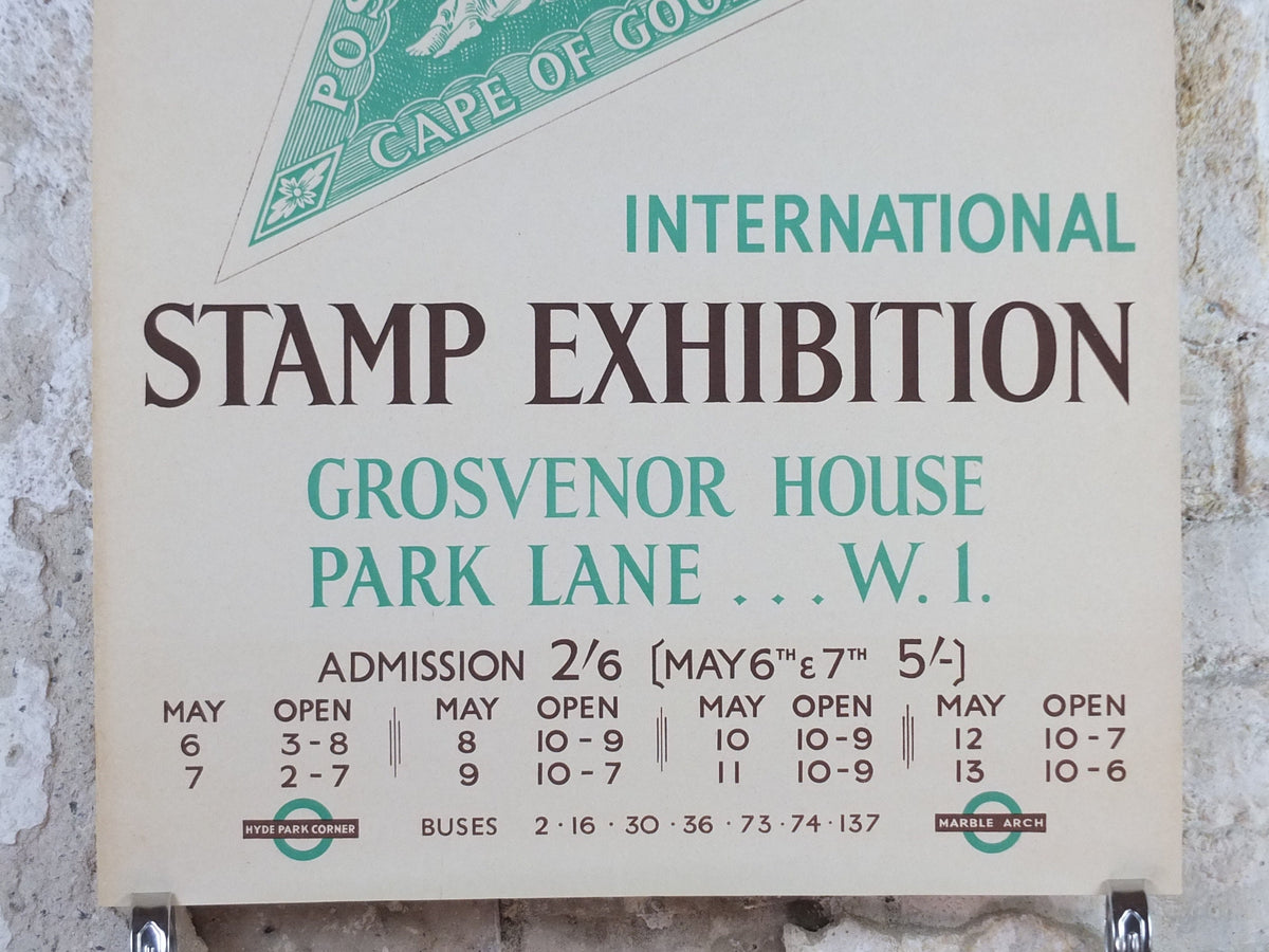 1950 London International Stamp Exhibition Poster, One Shilling, Cape of Good Hope, Park Lane, Grosvenor House, exhibition wall art decor