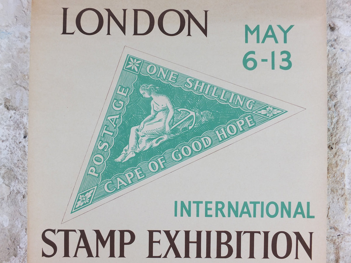 1950 London International Stamp Exhibition Poster, One Shilling, Cape of Good Hope, Park Lane, Grosvenor House, exhibition wall art decor