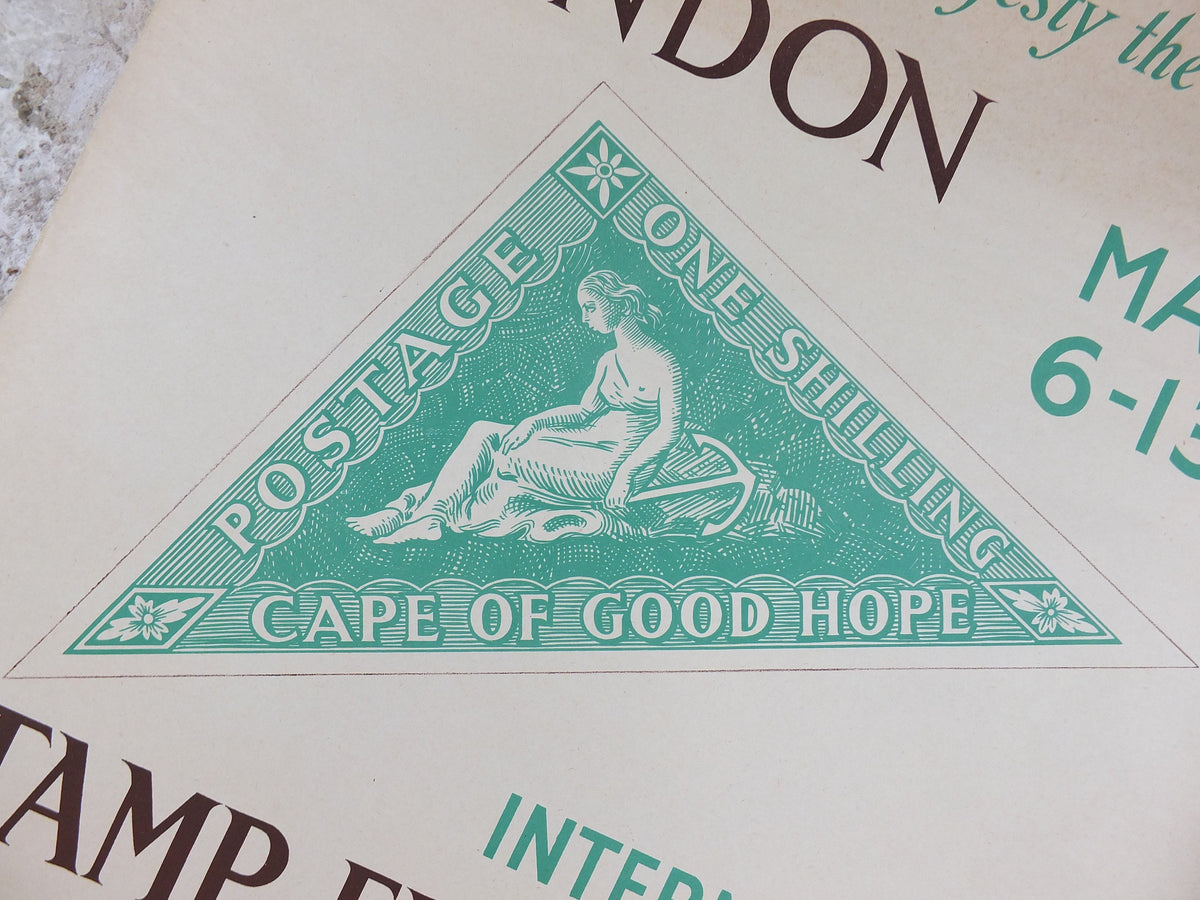 1950 London International Stamp Exhibition Poster, One Shilling, Cape of Good Hope, Park Lane, Grosvenor House, exhibition wall art decor