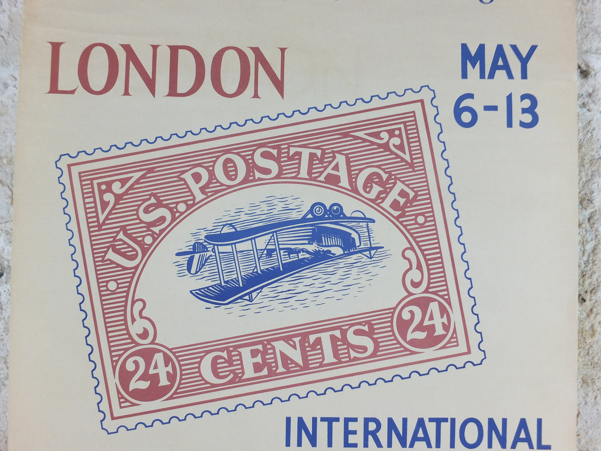 1950 London International Stamp Exhibition Poster, USA Inverted Jenny, Plane 24c, Park Lane, Grosvenor House, exhibition wall art decor