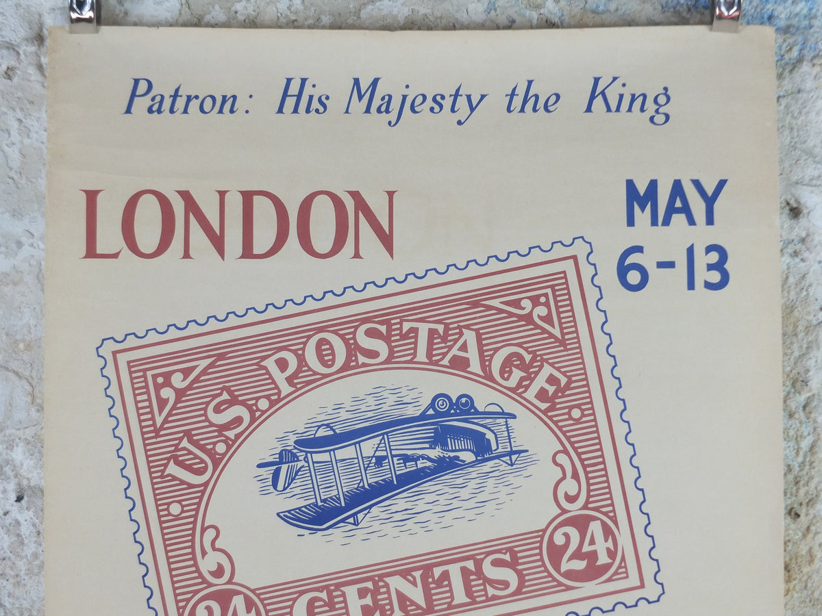 1950 London International Stamp Exhibition Poster, USA Inverted Jenny, Plane 24c, Park Lane, Grosvenor House, exhibition wall art decor