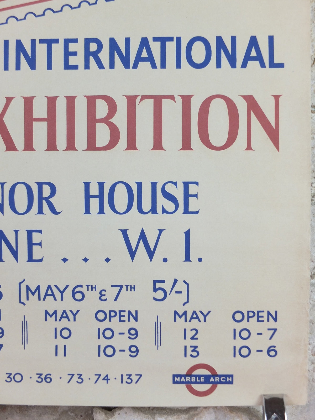 1950 London International Stamp Exhibition Poster, USA Inverted Jenny, Plane 24c, Park Lane, Grosvenor House, exhibition wall art decor