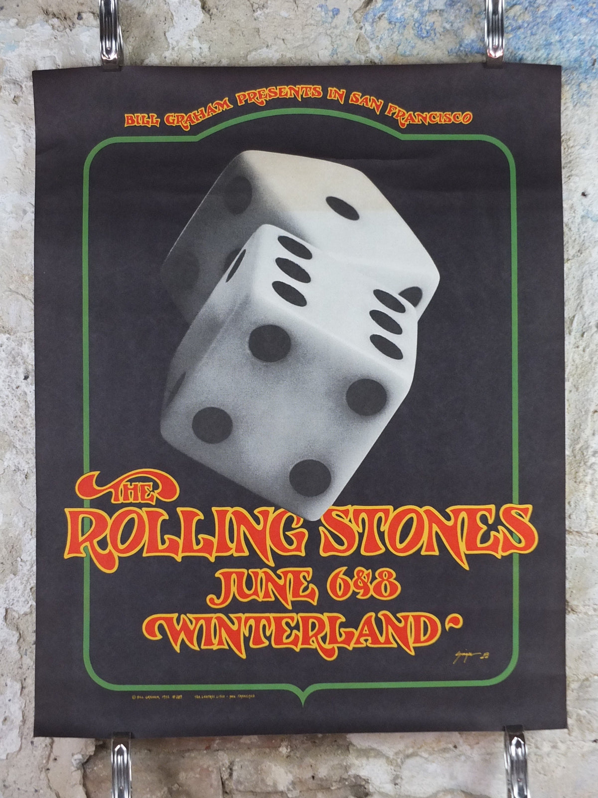 1972 Rolling Stones Winterland Concert Poster, 2nd printing, Tumbling Dice, San Francisco, by Bill Graham, music wall art decor
