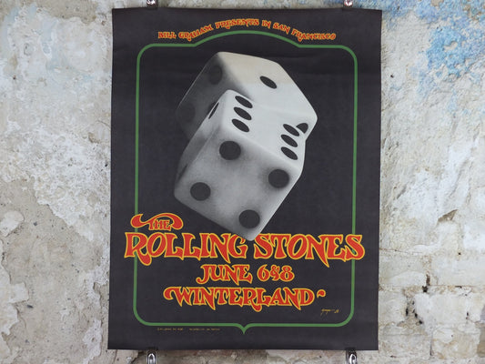 1972 Rolling Stones Winterland Concert Poster, 2nd printing, Tumbling Dice, San Francisco, by Bill Graham, music wall art decor