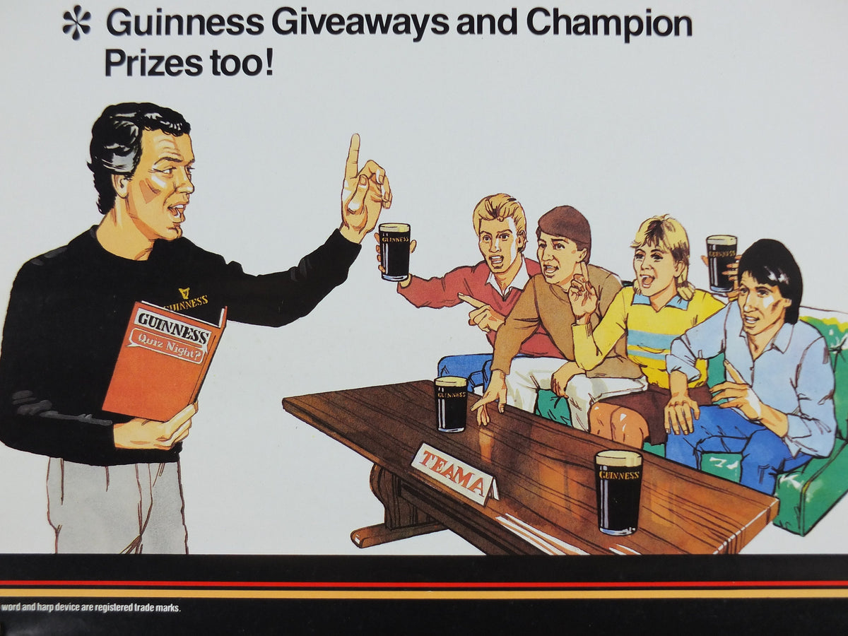 1980s Guinness Poster, Quiz Night, Everybody Welcome, advertising lager beer, wall art decor