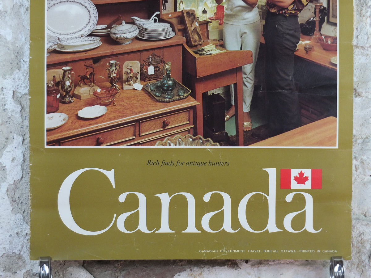 1970s Canada Antiques Poster, from Canadian Government Travel Bureau, tourism vacation wall art decor