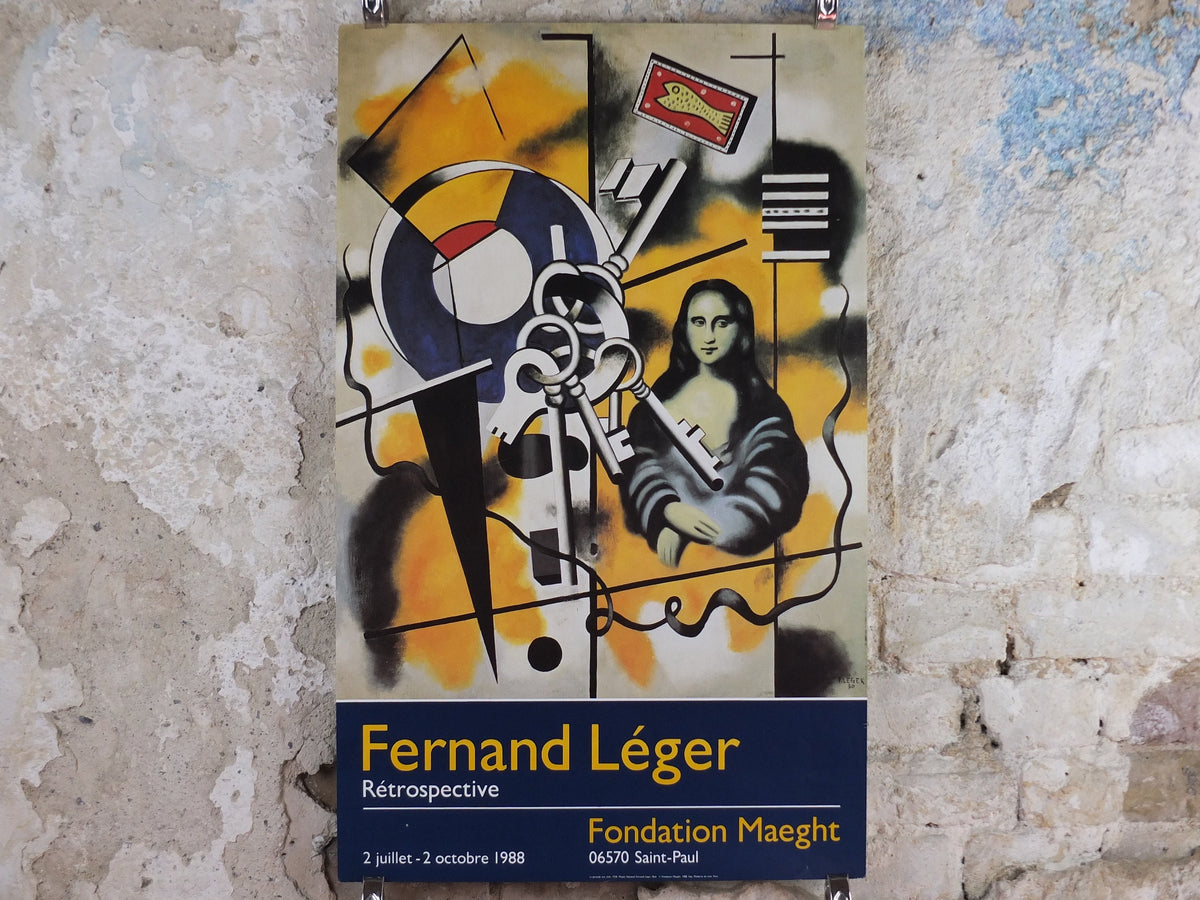 1988 Fernand Leger Poster, Mona Lisa with Keys, Retrospective, Fondation Maeght, Cubism and Modernism, gallery exhibition, wall art decor