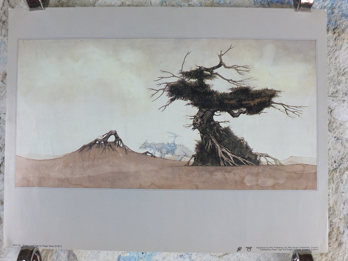 1972 Dragon and Tree Poster, by Roger Dean, From Paper Tiger and Dragon's World, RDF 08, fantasy wall art decor