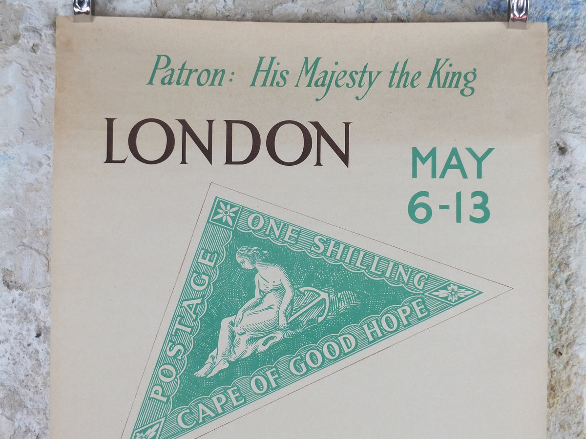 1950 London International Stamp Exhibition Poster, One Shilling, Cape of Good Hope, Park Lane, Grosvenor House, exhibition wall art decor