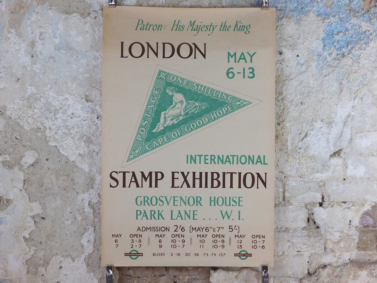 1950 London International Stamp Exhibition Poster, One Shilling, Cape of Good Hope, Park Lane, Grosvenor House, exhibition wall art decor