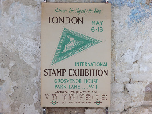 1950 London International Stamp Exhibition Poster, One Shilling, Cape of Good Hope, Park Lane, Grosvenor House, exhibition wall art decor
