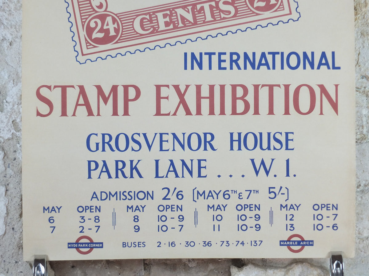1950 London International Stamp Exhibition Poster, USA Inverted Jenny, Plane 24c, Park Lane, Grosvenor House, exhibition wall art decor