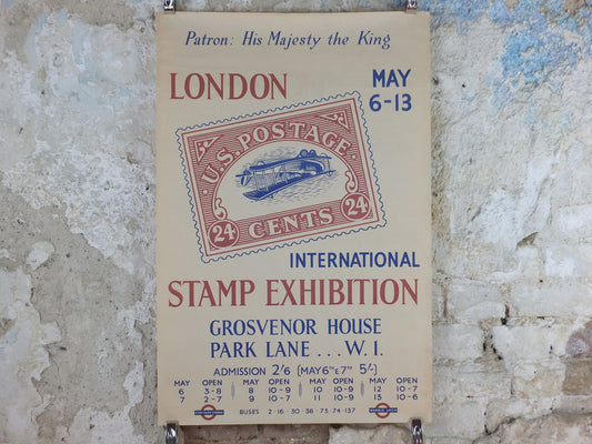 1950 London International Stamp Exhibition Poster, USA Inverted Jenny, Plane 24c, Park Lane, Grosvenor House, exhibition wall art decor