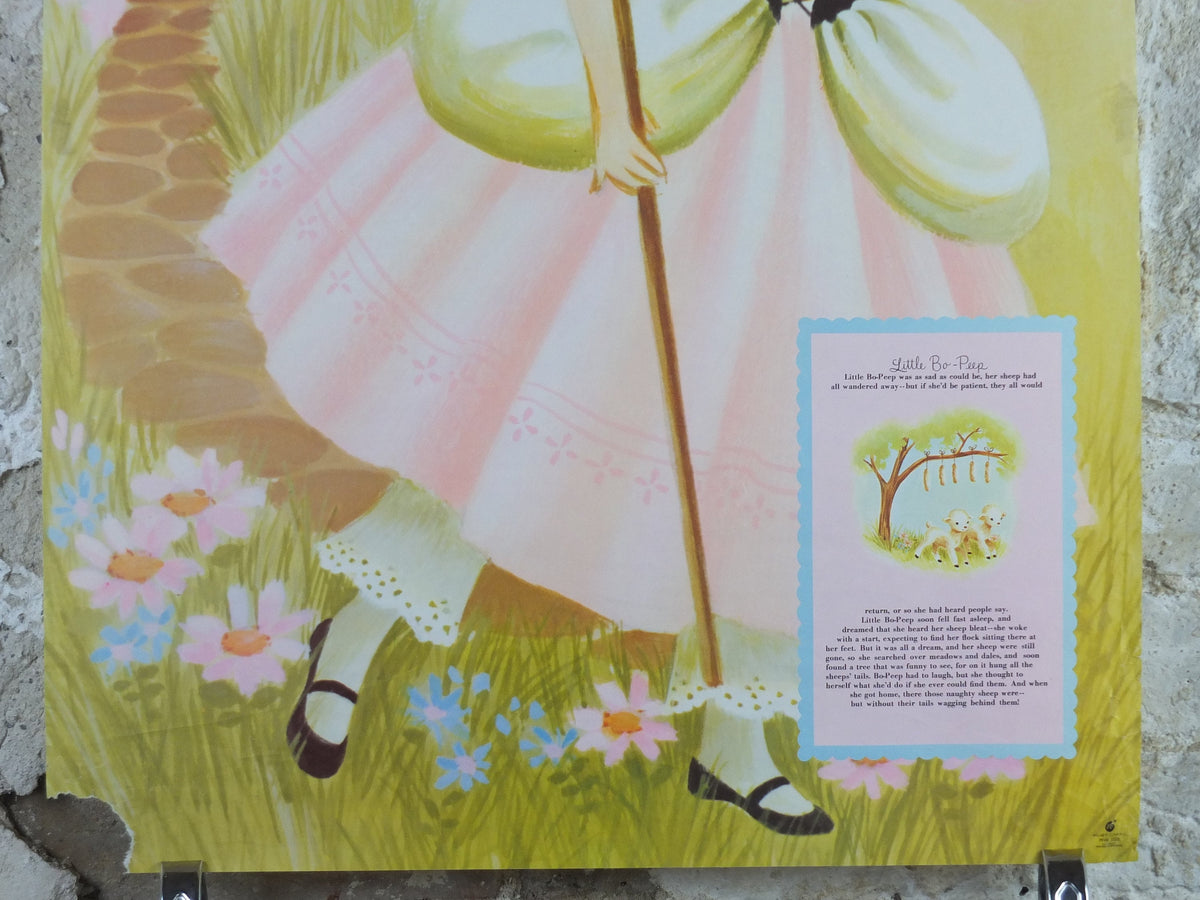 1970s Little Bo Peep Nursery Poster, Vintage nursery rhyme, from Rustcraft greeting cards, wall art decor