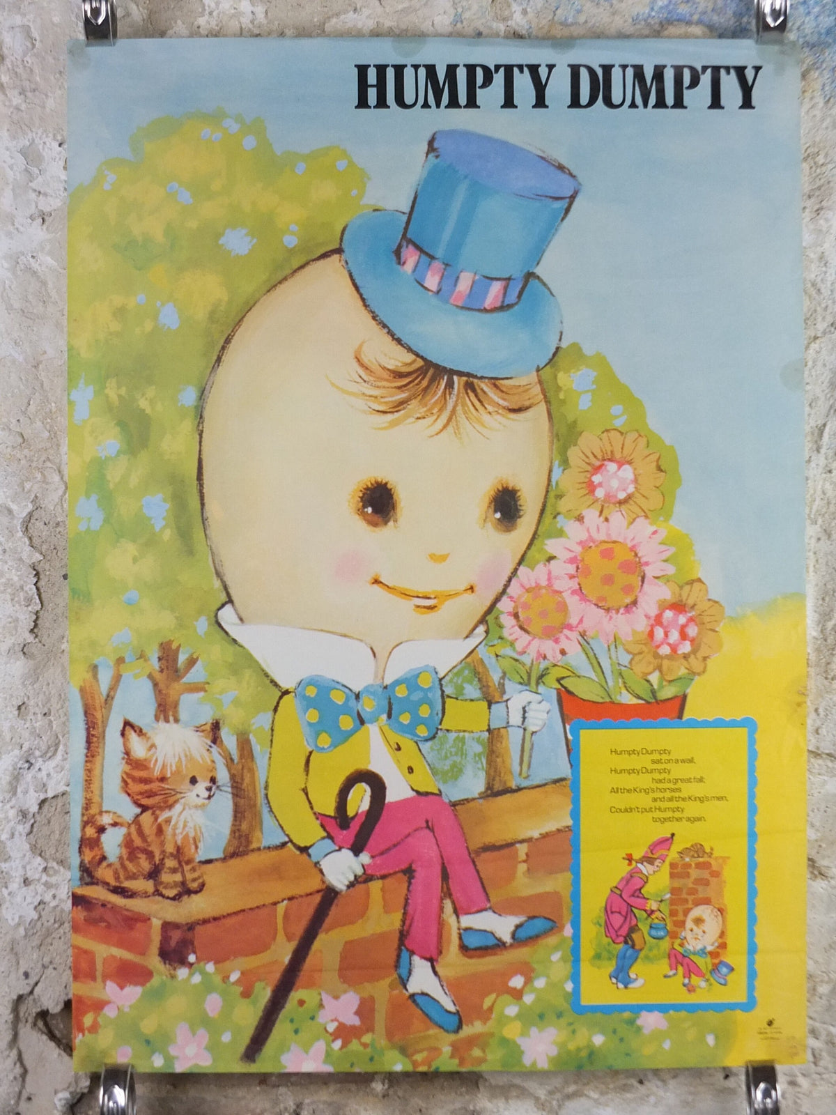 1970s Humpty Dumpty Nursery Poster, Vintage nursery rhyme, from Rustcraft greeting cards, wall art decor